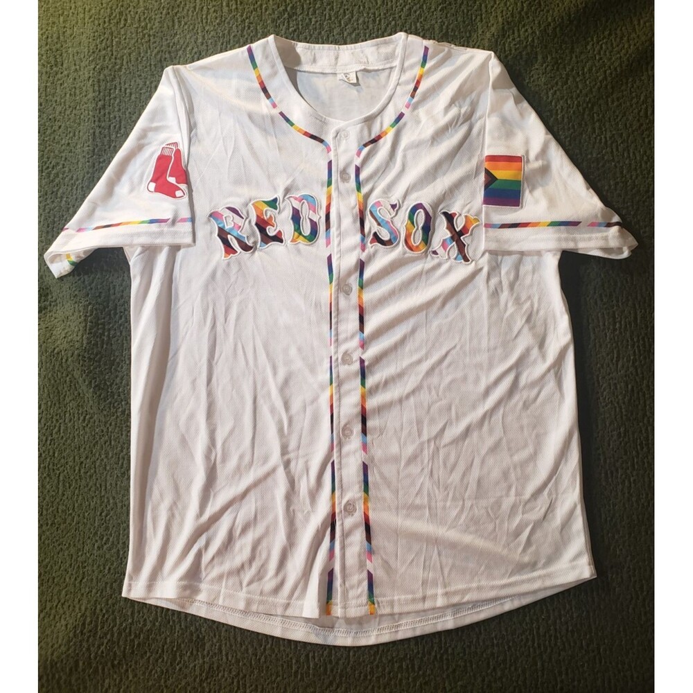 Boston Red Sox Pride Night Baseball Jersey White LARGE L Stitched Letters Logo